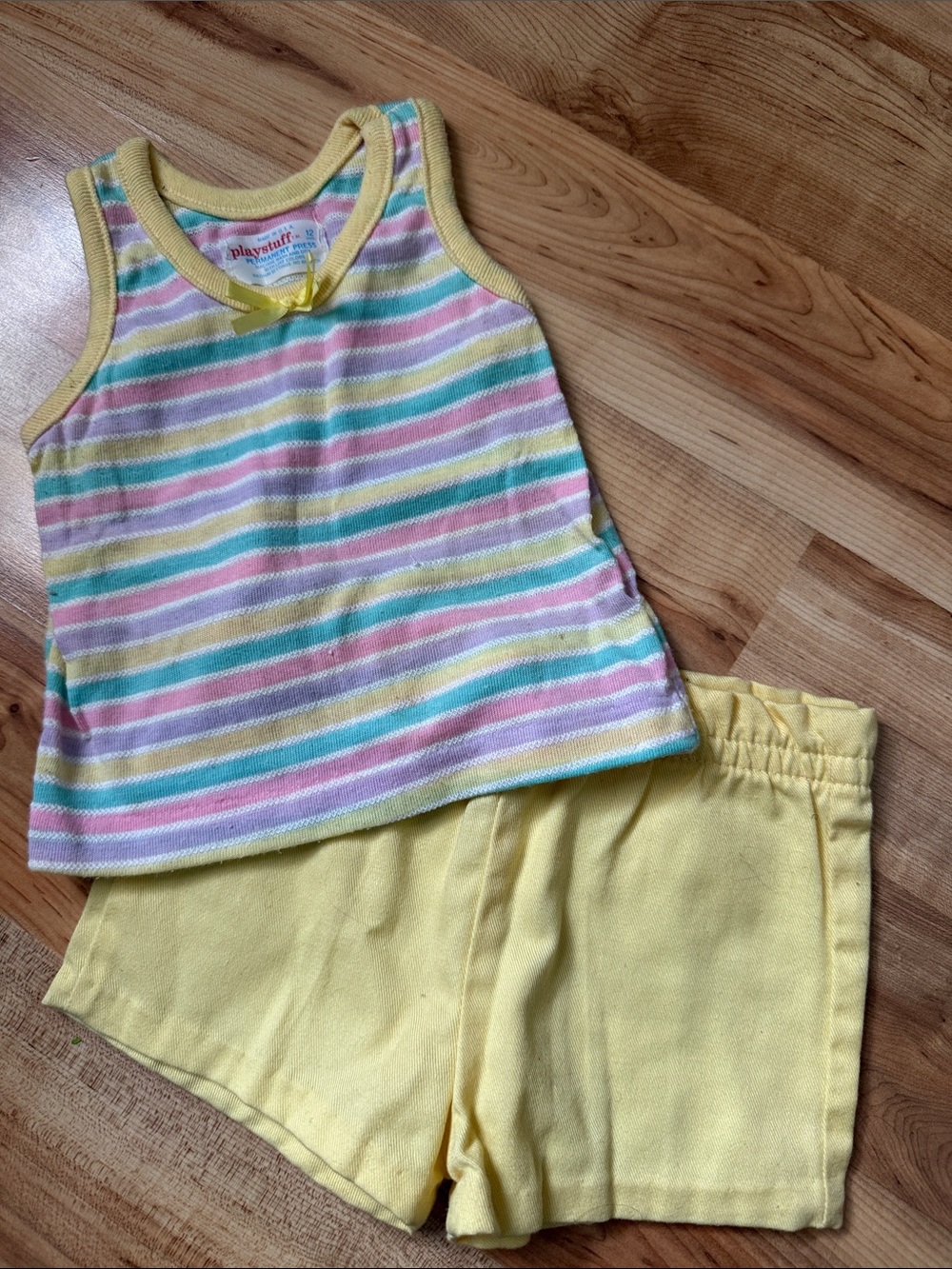 Pastel Striped Tank Top & Yellow Shorts Set